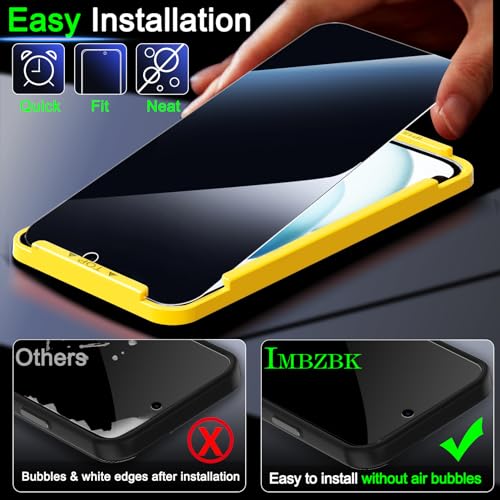 Image of IMBZBK 3 Pack Privacy Screen Protector for iPhone 15 Tempered Glass with 3 Camera Lens Protector, Accessories 9H Anti Spy, 2.5D Curved, Case Friendly, Transparent