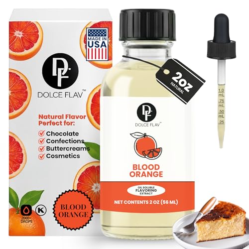 Dolce Flav Natural Blood Orange Extract – 2 Ounce Oil-Soluble Kosher, Sugar-Free, Concentrated Blood Orange Flavoring for Baking, Chocolates &amp; Desserts, Includes Measured Dropper