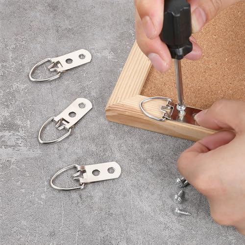 Image of 10 Packs Heavy Duty D Ring Picture Hangers with Screws, Metal Extra Large 2 Holes D Rings Picture Frame Hanging Straps Hook Hardware Kit for Hanging Clock Mirror Artwork Pictures Photo Frame, Silver