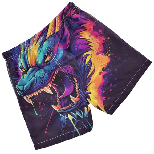 Pigsaly Boys Swim Trunks Colorful Angry Dragon_Head Boys Board Shorts Swimsuit Swimwear Summer Bathing Suit 5T2