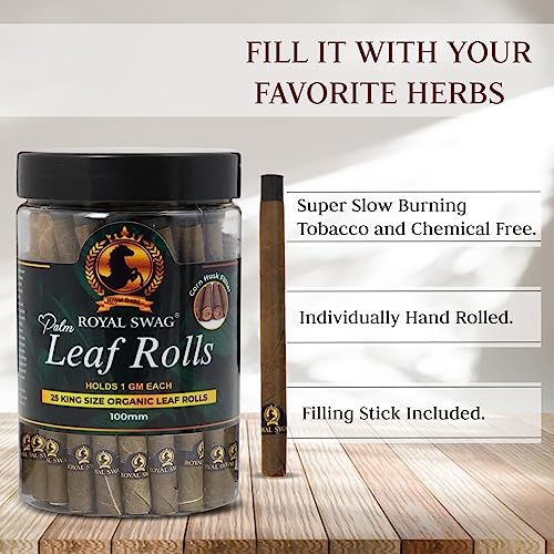 Image of Royal Swag Natural Pre-Rolled Palm Leaf Cone Rolling Papers - 25 Pcs King Size Palm Leaf Natural Cones with 1 Filling Stick - Corn Husk Filter Preroll Cones - 100 mm Length - (25 Rolls Total)