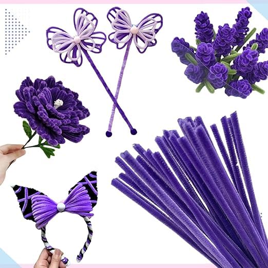 Image of 100Pc Pipe Cleaners Craft Set | Chenille Stem Fuzzy Sticks DIY Craft Supplies for Art Projects Activities, Decorations, Flower Making, Modeling & Sculpting (Dark Purple)