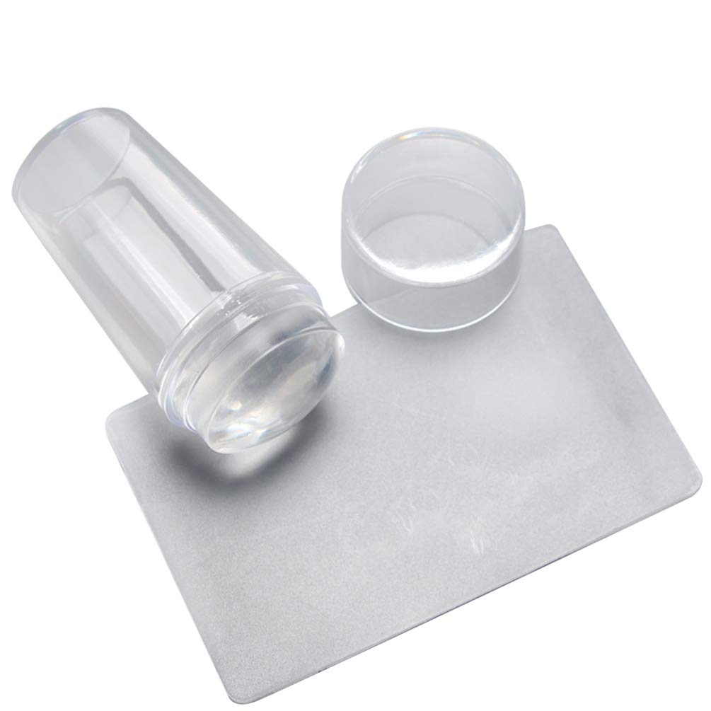 Minkissy 8 Pcs Clear Jelly Nail art Transparent Soft Stamper DIY Printing Stamper with 4Pcs Scraper Set