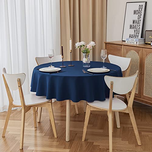 Qidordour Round Tablecloth, 60 Inch Dia, 210Gsm Polyester Table Cloth, Water Resistant Spill Proof Table Cover For Wedding Party Birthday Christmas Farmhouse Cafe Hotel Tabletop Decor, Navy Blue #TOP5