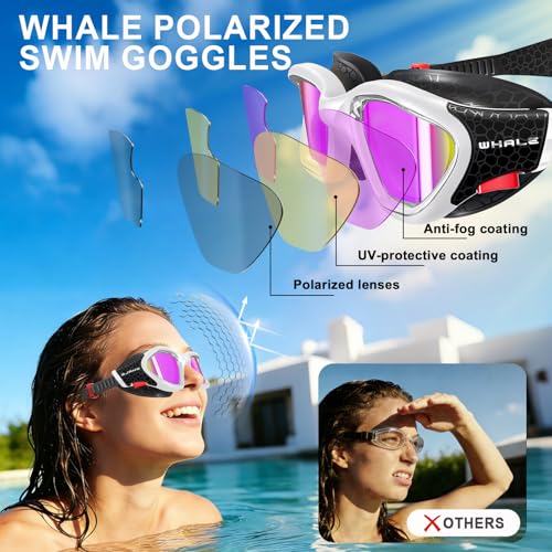 Image of Whale Swim Goggles Polarized Anti-Fog Lenses, Unisex | 100% UV Protection | Anti-Fog Goggles High Definition, Wide-Angle View