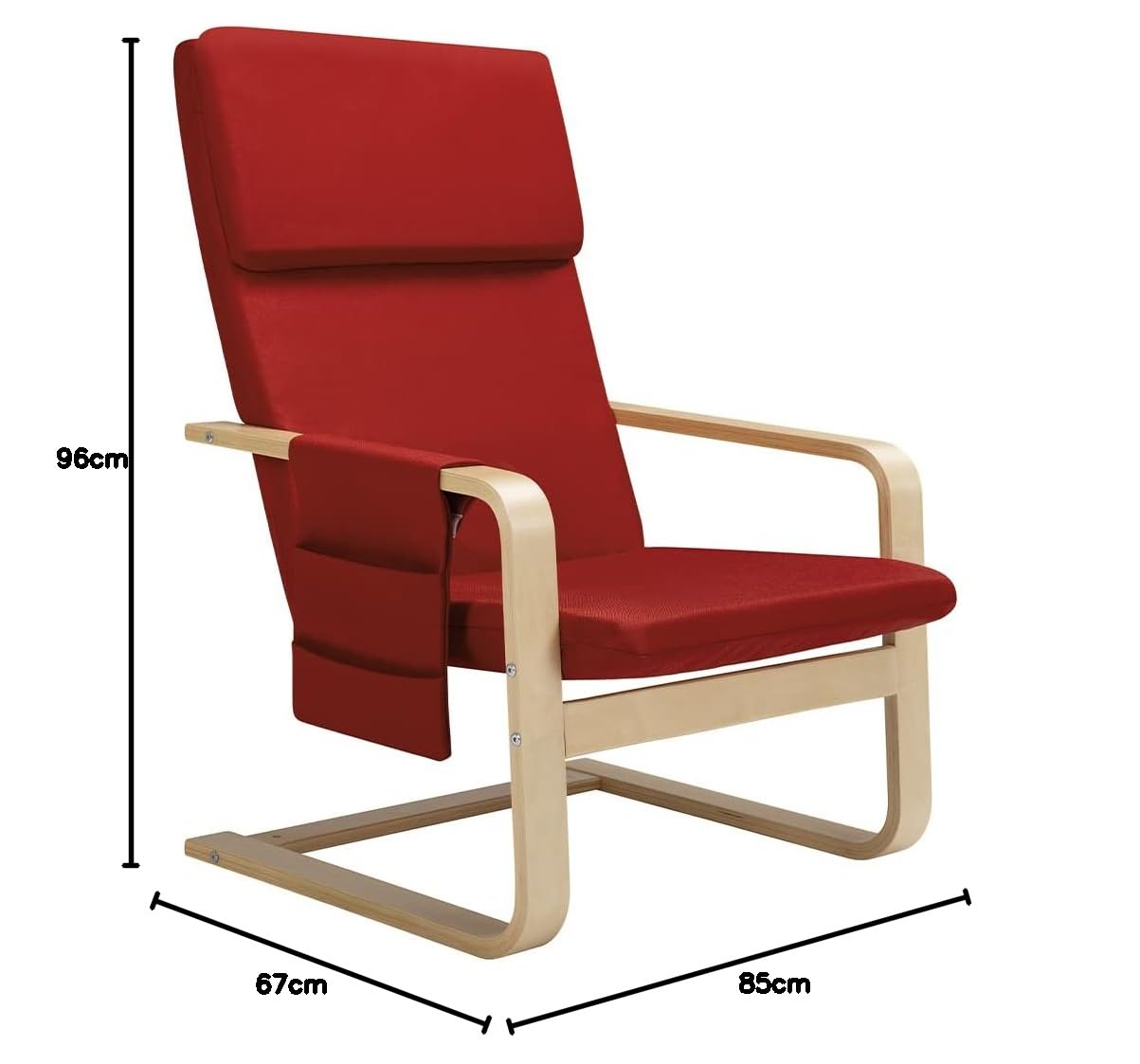BAKAJI Silla Mecedora de Madera de Abedul con Revestimiento de algodón Acolchado de Esponja de altísima Densidad, sillón oscilante Relax con Bolsa de 2 Compartimentos y cojín, Asiento ergonómico