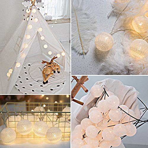 Anordsem Pacote com 2 bolas de algodão luzes de fadas operadas por bateria 10 LEDs bolas de lã cordã