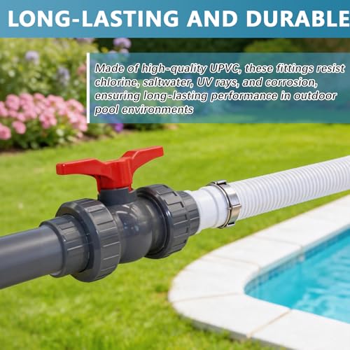 Miniatura 5 de Bonjume Kit De Derivación Para Piscinas, Bombas De Calor Kit De Conexión Para Calefacción De Piscinas Con Válvulas De Bola De Pvc 50mm Conectores En T Conectores De Tubería Mangueras 32mm 38mm
