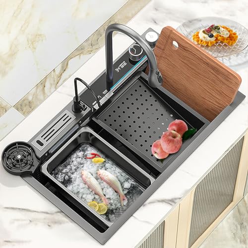 Kitchen-Sink-304-Stainless-Steel-Single-Bowl-Kitchen-Sinks-Digital-Display-Waterfall-Sink-With-Pull-Down-Sprayhead-Faucet-With-Pressurized-Cup-Washer-and-Two-Waterfalls-315-x-181-inch Kitchen Sink 304 Stainless Steel Single Bowl Kitchen Sinks Digital Display Waterfall Sink With Pull Down Sprayhead Faucet With Pressurized Cup Washer and Two Waterfalls 315 x 181 inch