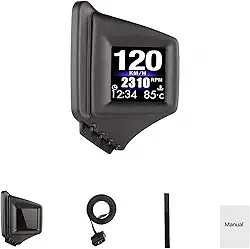 BY-J Monitor de alerta com sistema duplo OBD2 GPS, visor HUD para carro P8, mostrador OBD2, relógio de velocidade RPM, painel instalado e acabamento de pilar A, velocímetro de carro para todos os