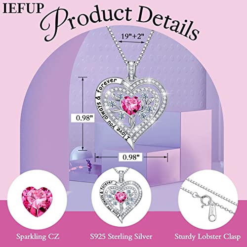 Iefup Christmas Gifts For Women Necklace, 925 Sterling Silver Tree Of Life Pendant October Birthstone Pink Sapphire Necklace Birthday Mothers Day Christmas Gifts For Women Mom Teens Wife Her Girlfriend #TOP4