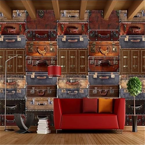 Papier peint photo mural 3D valise rétro pour déco salon - 2