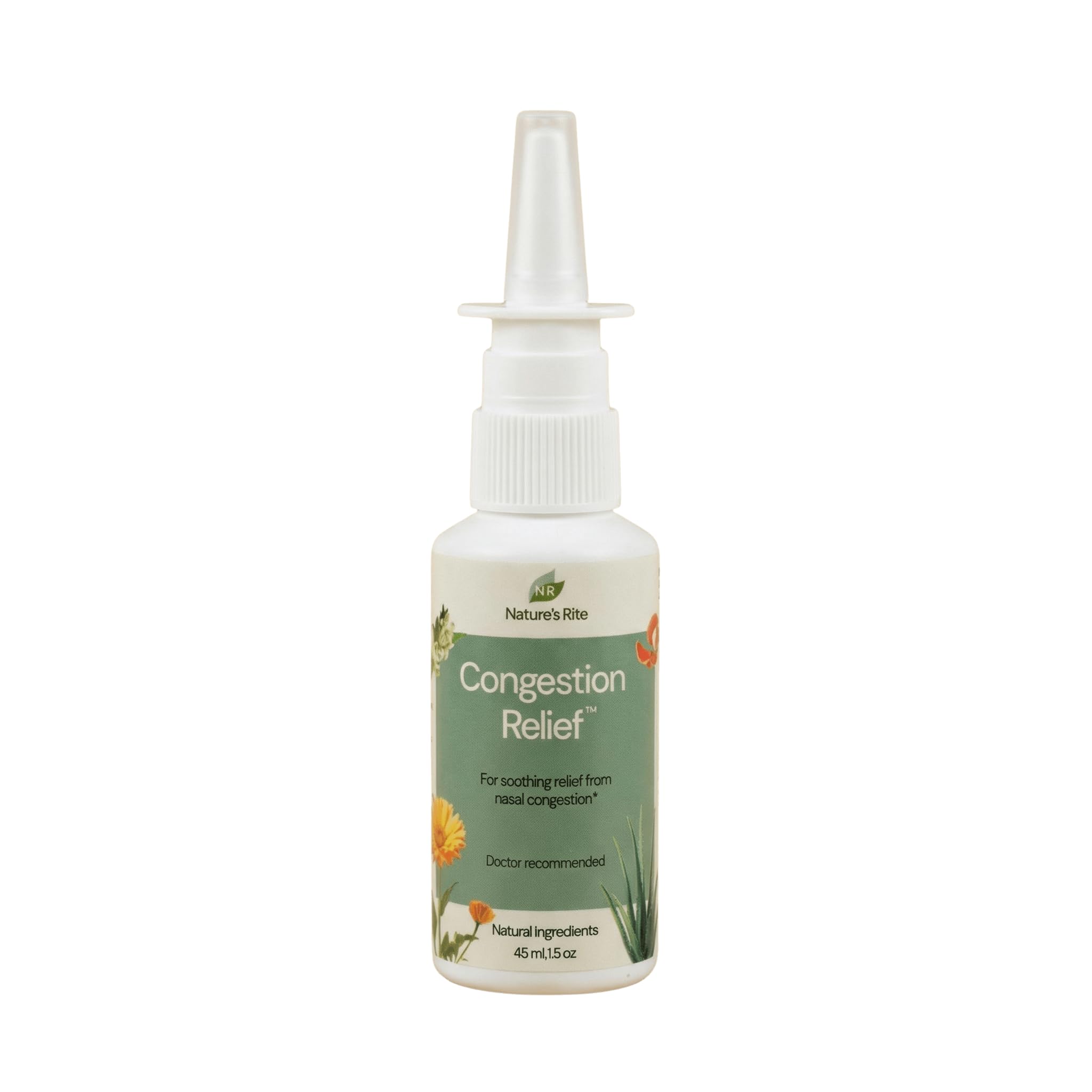 Nature's Rite Nasal Spray Decongestant, Congestion Relief, 1.5 oz. (45 mL), Portable, All Natural Sinus Nose Spray, Non-Addictive Sinus Relief for Allergy & Pollution Irritation