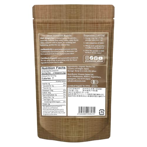 Image of YEDOENSIS Mugicha Powder - Organic Japanese Barley Tea Powder, Vegan, Caffeine-Free (100g)