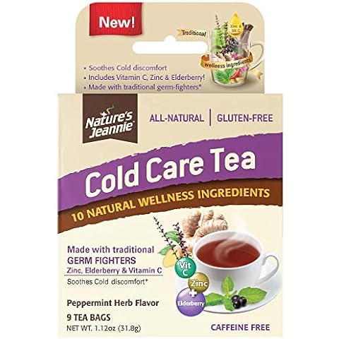 Nature's Jeannie Cold Care Tea - Peppermint Herb Flavor - 9 Tea Bags - Soothes Cold Discomforts with Zinc, Vitamin C, Elderberry, & Traditional Natural Germ Fighters Cover