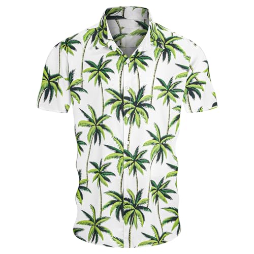 Generisch Camisa hawaiana para hombre con estampado de palmeras - Camisa de verano de manga corta con estampado tropical integral | Camisa informal con botones para playa y vacaciones, Style_o01