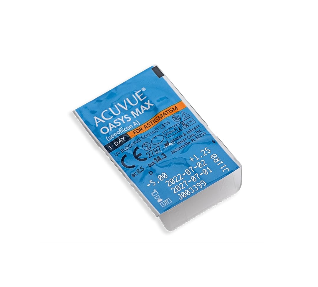 ACUVUE OASYS MAX 1-DAY FOR ASTIGMATISM – 30 Tageskontaktlinsen mit -1.00 dpt, Cyl -0.75, Ach 90 & BC 8.5