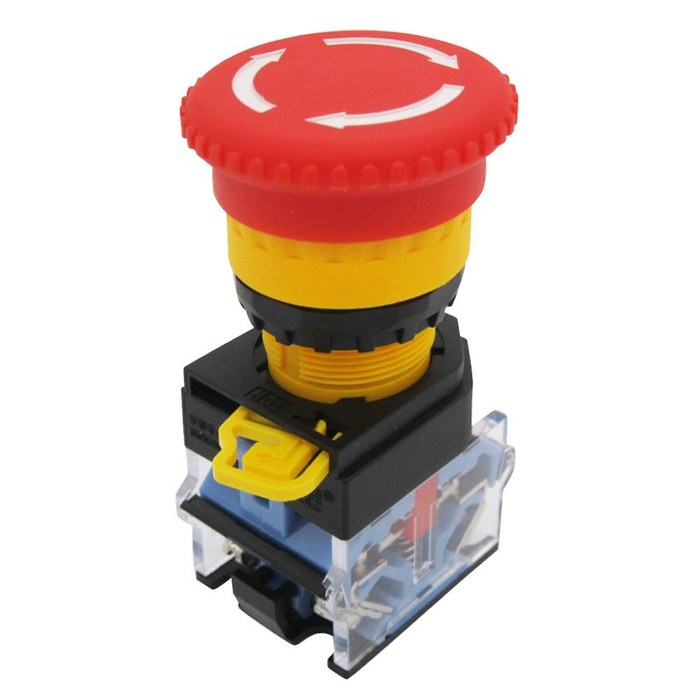 Taiss Interruptor de emergencia, botón verde, seta roja, interruptor de presión de bloqueo, 440 V, 10 A, 1NO 1NC, caja HZ-11ZS-G