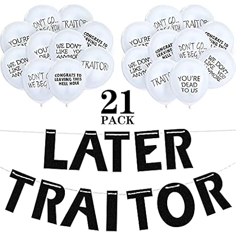 21 Pieces Last Day Office Party Supplies Traitor Banner Coworker Going Away Balloons for Going Away Farewell Retirement Job Change Relocation Quitting Party Decoration (Black) Cover