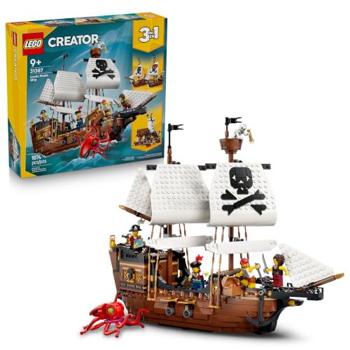 LEGO Creator 3 in 1 Iconic Pirate Ship Toy - Building Set for Boys & Girls Ages 9+ - Includes 5 Minifigures - Gift for Kids Birthdays - 31387