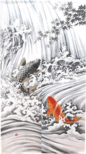 Amazon Co Jp のれん 浮世絵 和風 タペストリー半間のれん 伝統 幅85 丈150cm 鯉の滝のぼり レース生地 30 ホーム キッチン