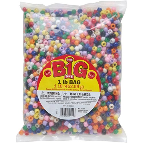 Darice Assorted Pony Beads – Great Craft Projects for All Ages – Bead Jewelry, Ornaments, Key Chains, Hair Beading – Round Plastic Bead With Center Hole, 9mm Diameter, 1 lb. Bag