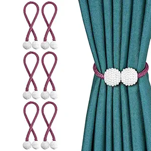 Story@Home Magnetic Curtain Tiebacks Clips - Door Window Tie Backs Holders for Home Office Decorative Rope Holdbacks Classic Tiebacks Pearl Design Set of 6, 16.5 Inch, Purple