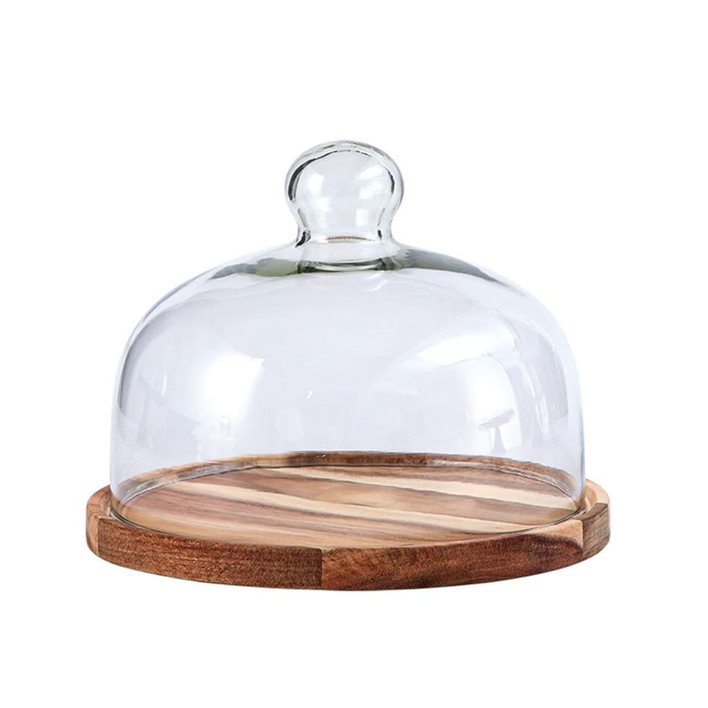 Plateau de Gâteau en Bois avec Cloche en Verre pour Présentation de Pâtisserie