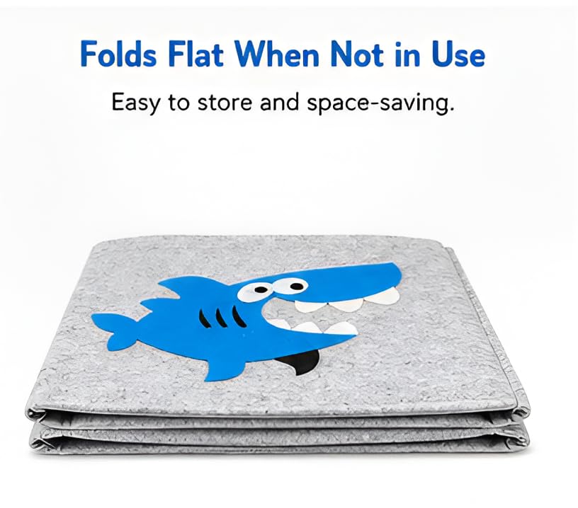 Image of Foldable Storage Box for Kids - Cartoon Animal Foldable Organizer Bin for Toys, Books & Clothes (Shark)