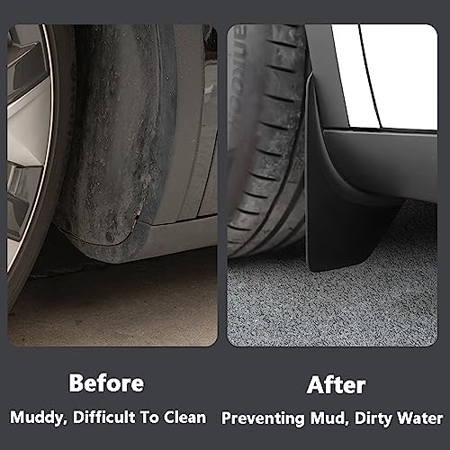 Image of Riloer Rear Front Mud Flaps Mudflaps Mudguards, Splash Guards Fender Flares Dirty Traps with Fastener Rivet Clips, 2020-2023 Compatible with Tesla Model Y