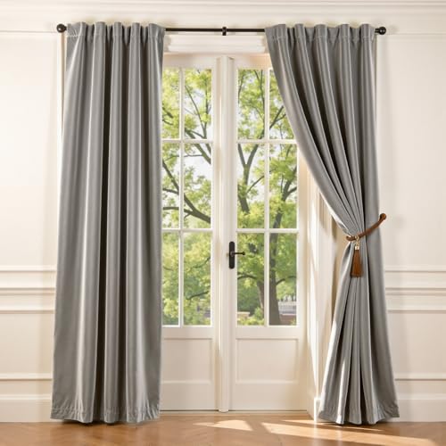 Lazzzy Velvet Light Gray Curtains 84 Inches Long Thermal Insulated Drapes for Bedroom Living Room Darkening Window Treatments Rod Pocket 2 Panels W42 x L84