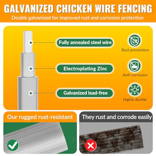 Hardware Cloth 1/2 inch 48 x 100 ft Galvanized Chicken Wire Fencing 19 Gauge Heavy Duty Hot Dip Galvanized Wire Fence Roll for Chicken Poultry Coop, Animal, Fencing,Garden Protection - Thumbnail 6