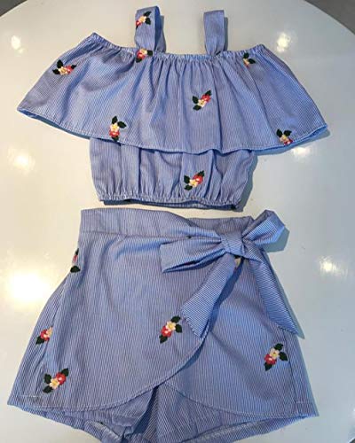 Gaono azul Conjunto de 2 peças de roupas infantis para bebês meninas com ombros de fora e calça saia