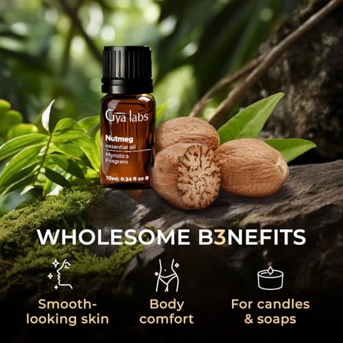 Image of 100% Pure Nutmeg Essential Oil - 0.34 Fl Oz - Nutmeg Oil for Hair, Skin, Diffuser, Aromatherapy & DIY Candle Making Scent