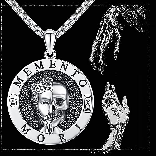 JUSTKIDSTOY Memento Mori Necklace 925 Sterling Silver Marcus Aurelius Skull Pendant Necklace Stoic Reminder Necklace Jewelry Gifts for Men Women 7