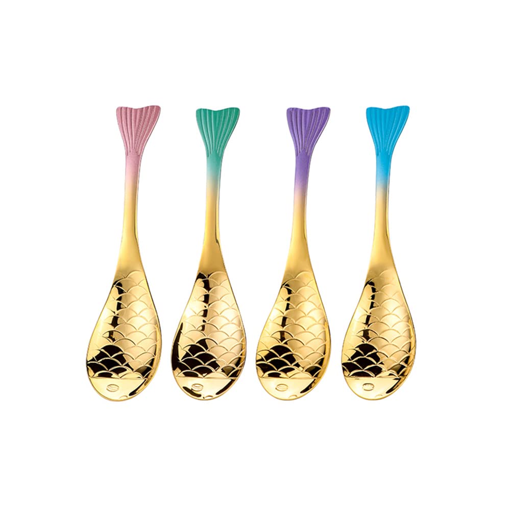 SELLONWANELO Creative 304 Stainless Steel Dinner Spoons Set Domestic Soup Ladle Golden Fish Shape Spoon Dining Tableware Set (Small Set)