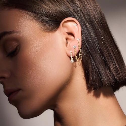 Gold Dangle Earrings for Women Dainty Earring Stack Trendy Hypoallergenic Hoop CZ Stud Chain Threader Earrings Jewelry Gift4
