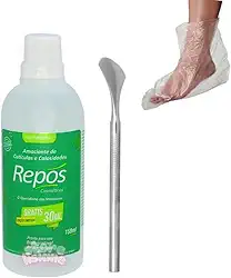 Kit Amaciante Repos Removedor de Calosidades Amolecedor de Cutículas Mais Espátula Bisturi 222 e Botinhas Descartáveis