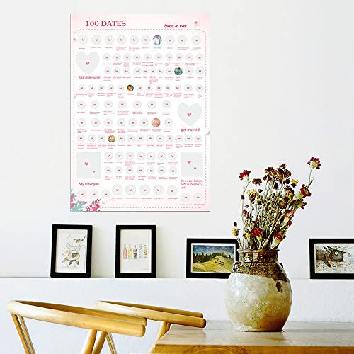 Image of NTZS 100 Dates Scratch Off Poster - Engagement Gifts for Her, Date Night, Anniversary for Couples, Birthday Gifts for Women, Wedding Gifts(16.5 inch x 23.4 inch Pink Christmas Festival Gift