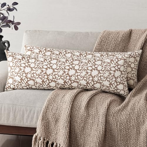 Image of Foindtower Set of 2 Decorative Long Body Lumbar Throw Pillow Covers Accent Farmhouse Cushion Covers Boho Pillowcase for Couch Sofa Bedroom Living Room Home Decor,14x36 Inch,Light Orange Brown
