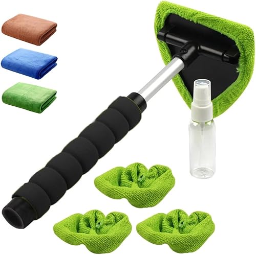 Limpiador de parabrisas, herramienta de limpieza de parabrisas de automóvil de microfibra con 4 almohadillas de microfibra reutilizables y lavables