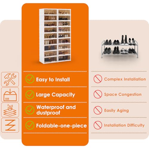 Image of Collapsible Shoe Rack Organizer Foldable Shoe Cabinet with Doors, Large Plastic Folding Shoe Cabinet, Easy Assembly Shoe Shelves Organizer for Entryway (9Tiers,2Groups,36Pairs)