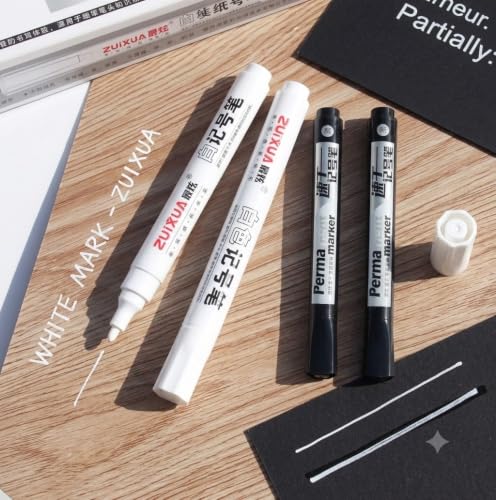 Image of Like 2pcs Black Permanent Marker Pen Waterproof | Quick Dry Black Marker Pen | 2.0mm Bullet Tip | Multi Surface Writing for Plastic, Metal, Glass, Wood, Cardboard & Office | Pack of