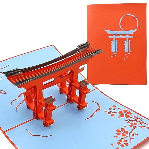 PopLife Cards Torii japón puerta 3d popup tarjeta de felicitación para todas las ocasiones asia viajeros, arquitecto, amantes de la historia japonesa pliegues para correo cumpleaños, graduación