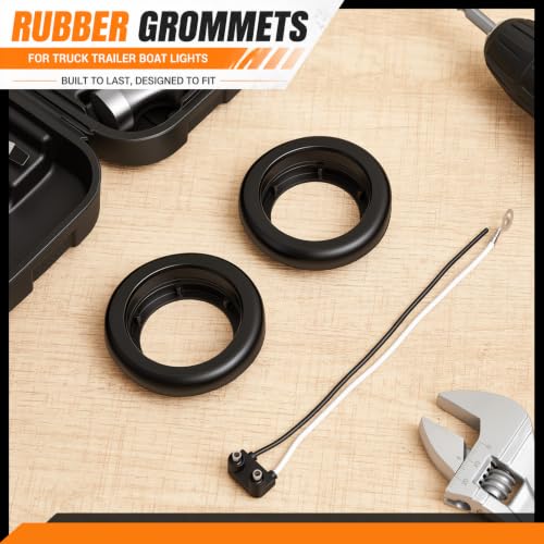 Image of Pangda 10 Pack 2.5 Inch Rubber Grommets for Truck Trailer Boat Lights with 2 Prong Pigtails Trailer Side Marker Lights Grommets with 2 Pin Wire Pigtail Connector Kit for Truck RV Boat