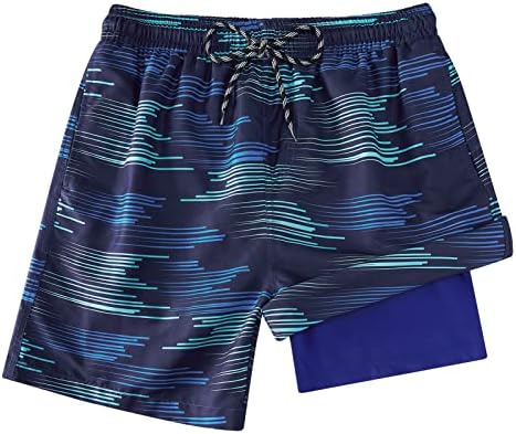 Cozople Compression Swim Shorts for Boys Anti Chafe Soft Swimming Trunk Blue Grass Swimsuit Stretchy Boardshort Bathing Suits with Boxer Brief Liner Size 14-16