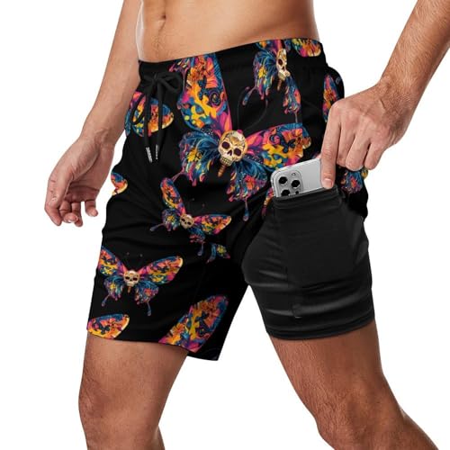 Butterfly Skull Mens Swim Trunks with Quick-Drying Lining Beach Shorts for Outdoor Sports2