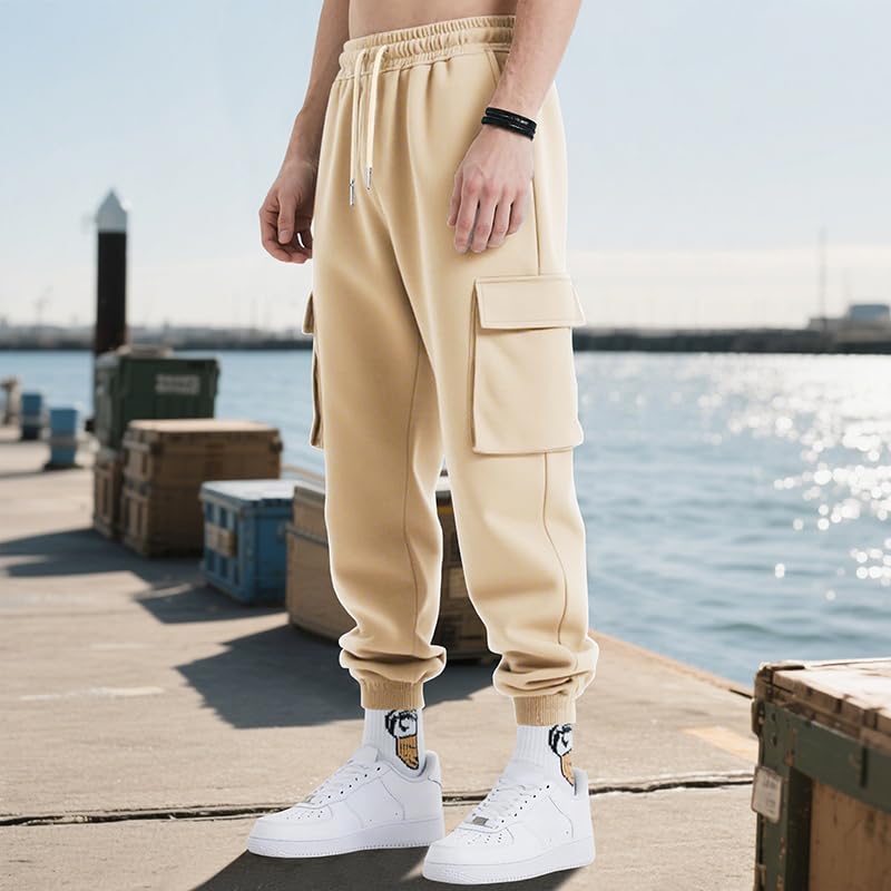 Cargo Pants for Men Elastic Waist Drawstring Casual Hiking Pants Joggers Athletic Fall Winter Baggy Sweatpants2