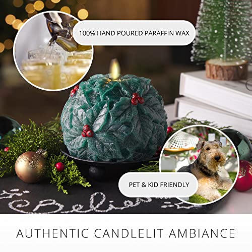 Image of Luminara - Flameless Holiday Crystal Beads Glitter Sphere Candle - Chalky Green - Pack of 1-4x4.25 - Auto Timer Built-in 5-Hour Timer Indoor Use