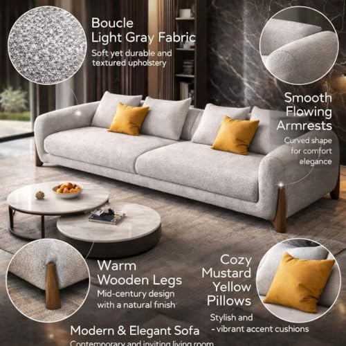 Image of Modern Sofa, Teddy Fabric, Chesterfield Style, Wooden Legs, for Living Room, Bedroom, Hallways (Steel Grey, 3 Seater)